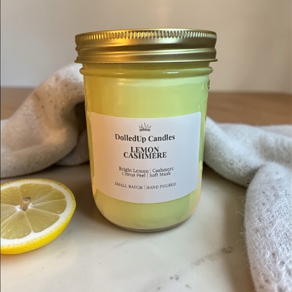 16oz Lemon Cashmere Soy Candle | Mason Jar Candle | Fresh Citrus & Cozy